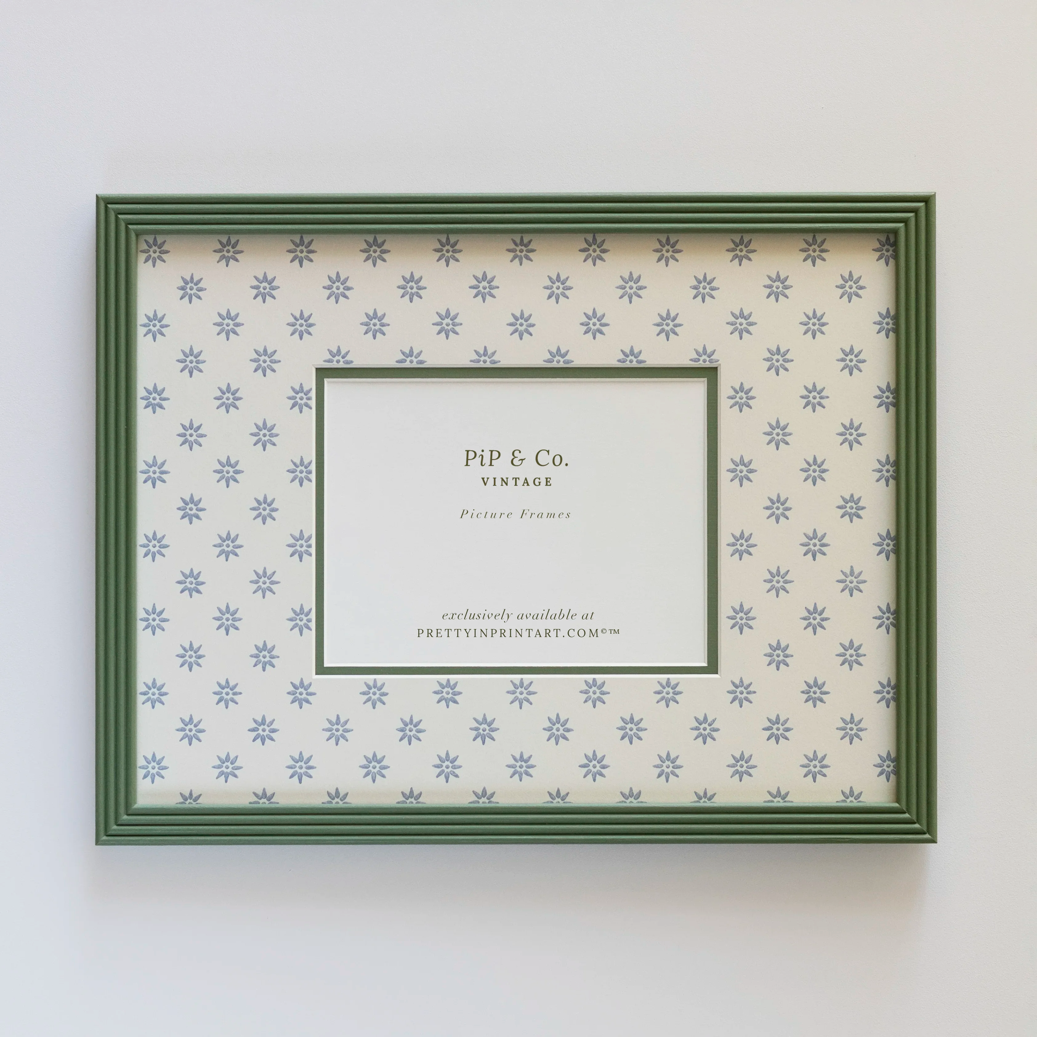 Green Hand Painted Frame | Wallpapered Mount