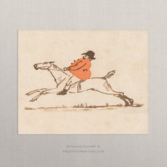 Comical Hunting Scene Horse Art Print – Vintage Sketch Illustration Wall Art, Unframed
