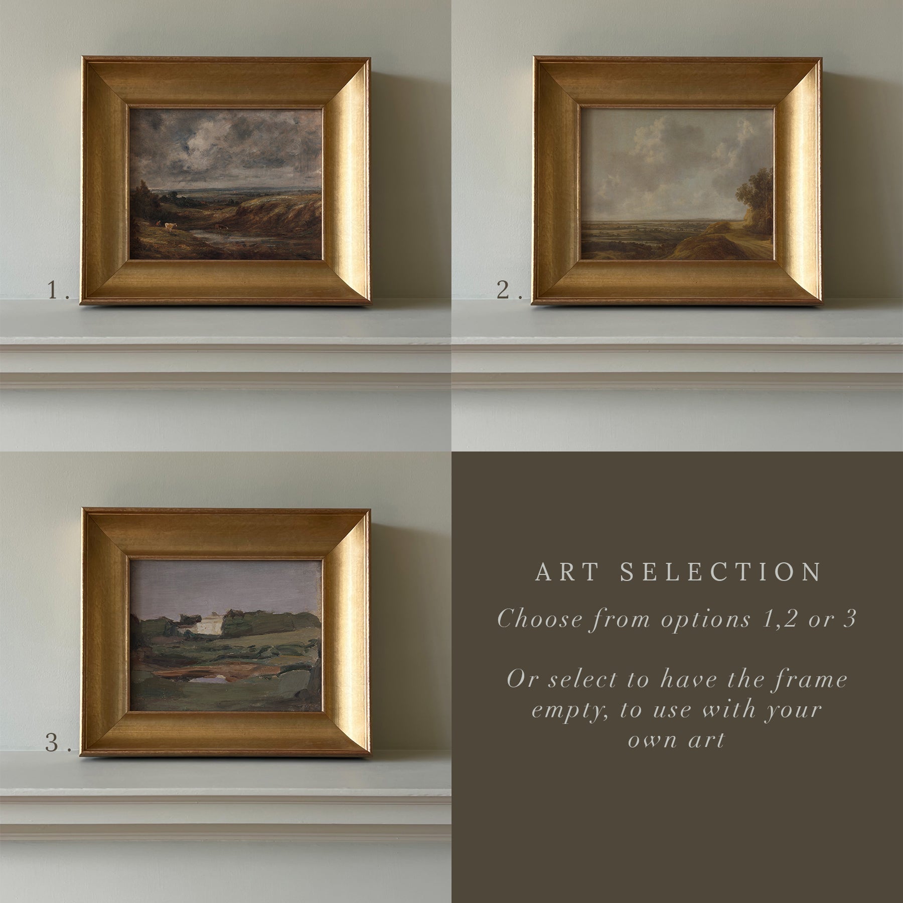 Framed vintage landscape art print in gold gilt Italian frame


