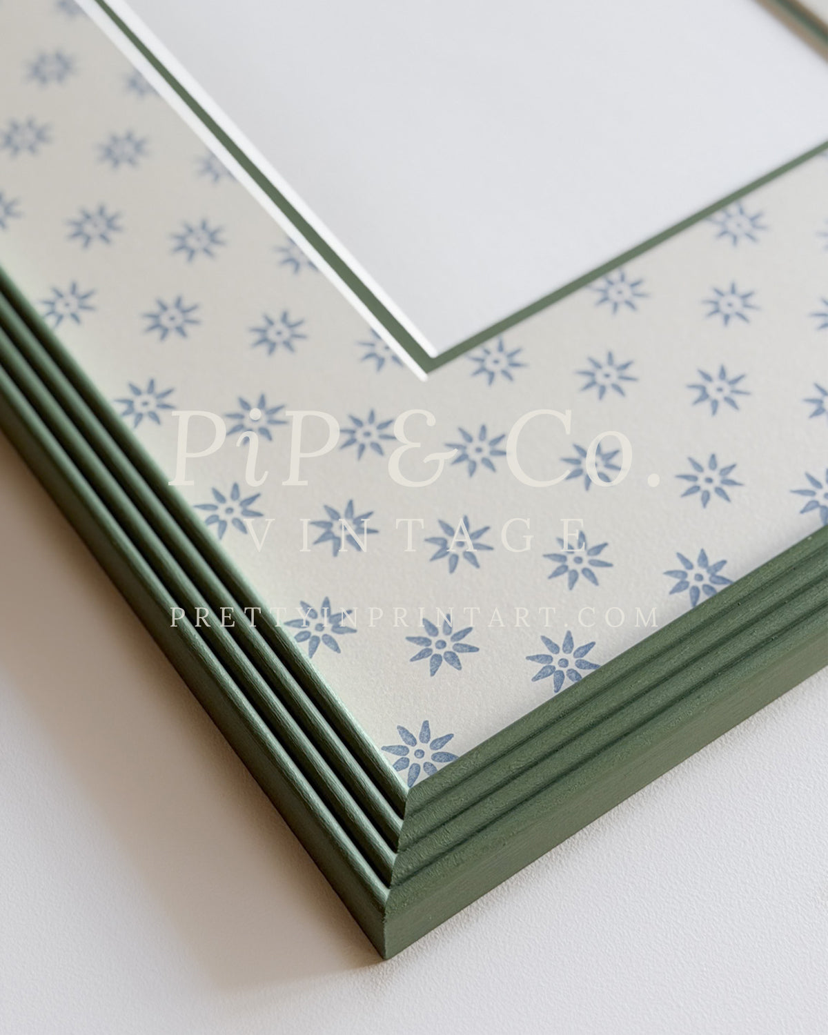 Green Hand Painted Frame | Wallpapered Mount (SW9+M18)