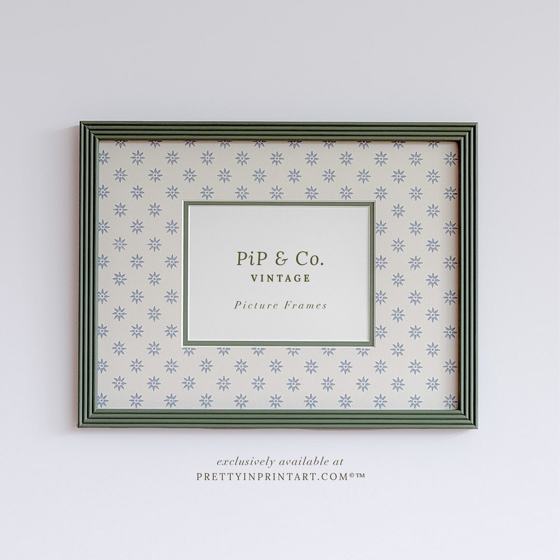 Green Hand Painted Frame | Wallpapered Mount (SW9+M18)