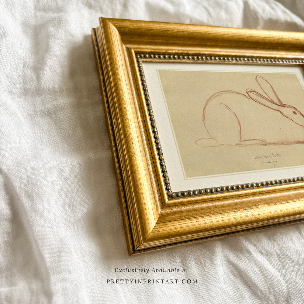 Measuring Picture Frame Rabbit Bunny Rabbit Sketch, 00586 | Gold Frame