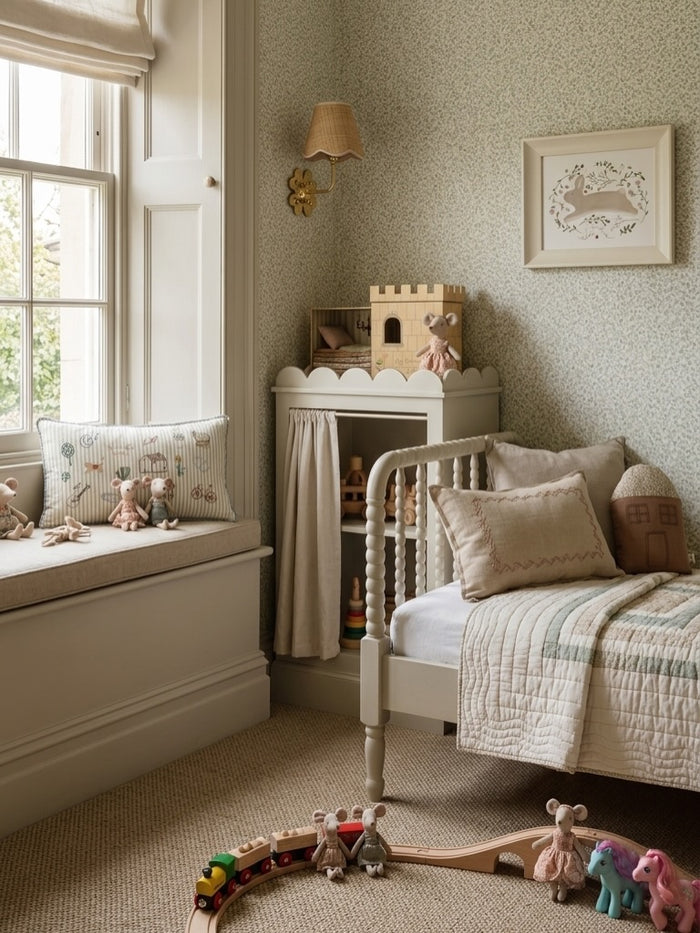 Fairytale nursery with swan, bunny and Babar art