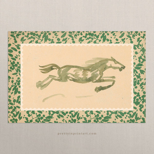 Horse Art, Light Green, 00635 |  Unframed