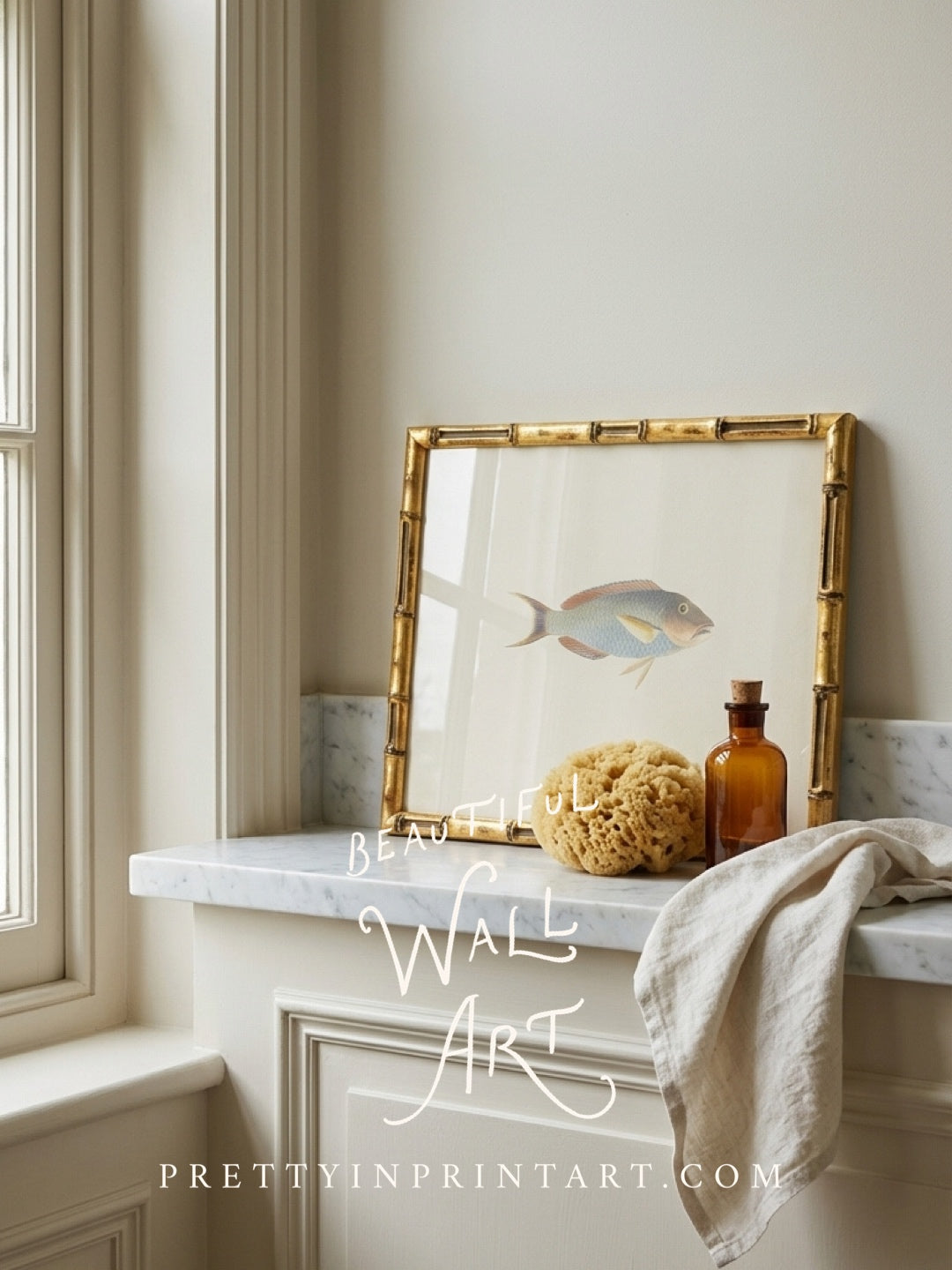 Vintage Fish Art Print 00706 in Gold Bamboo Frame (0178)