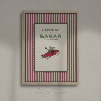 Babar Nursery Art - Babar the Elephant nursery wall art print, Vintage Babar nursery decor for baby’s room, Classic Babar prints for children’s bedrooms
