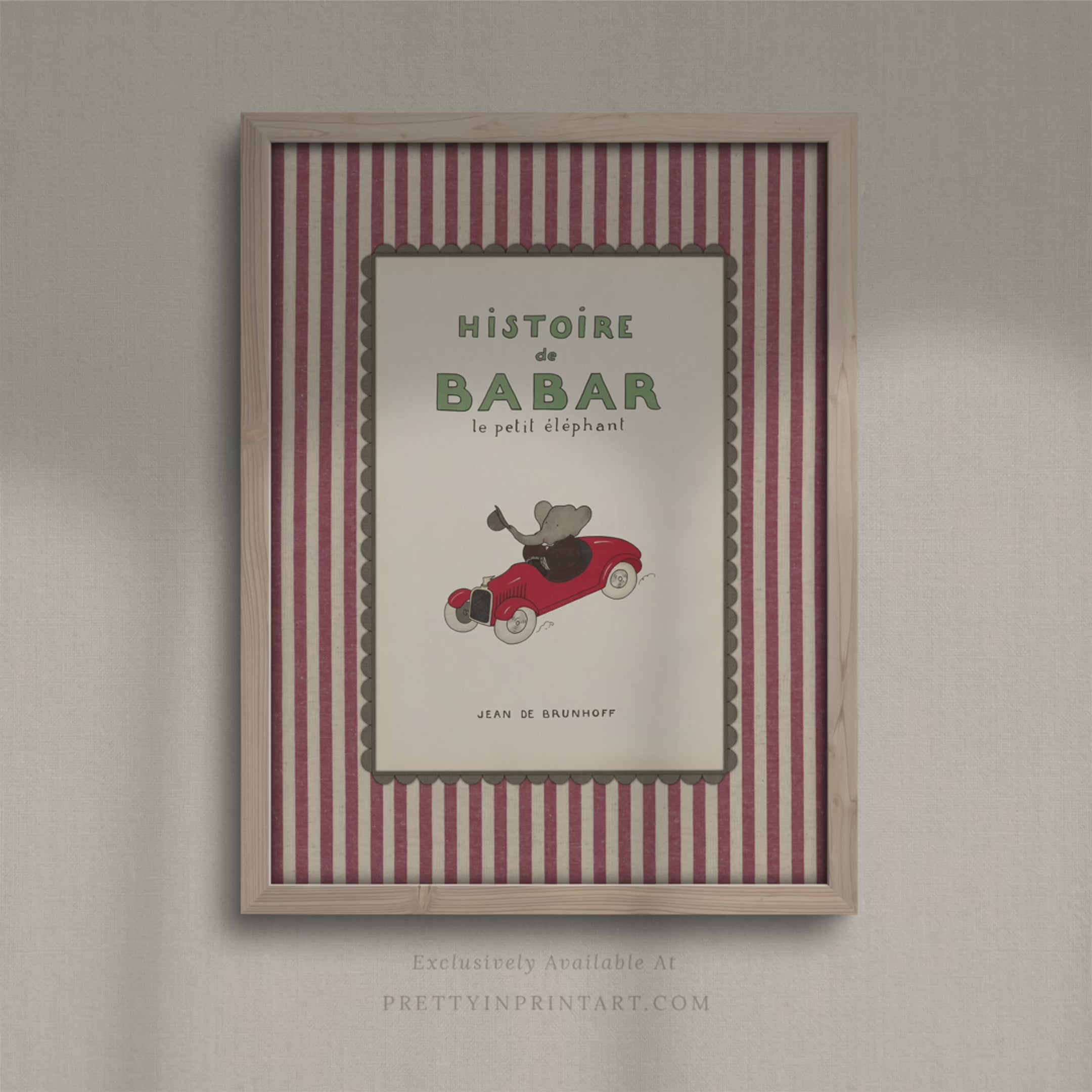 Babar Nursery Art - Babar the Elephant nursery wall art print, Vintage Babar nursery decor for baby’s room, Classic Babar prints for children’s bedrooms