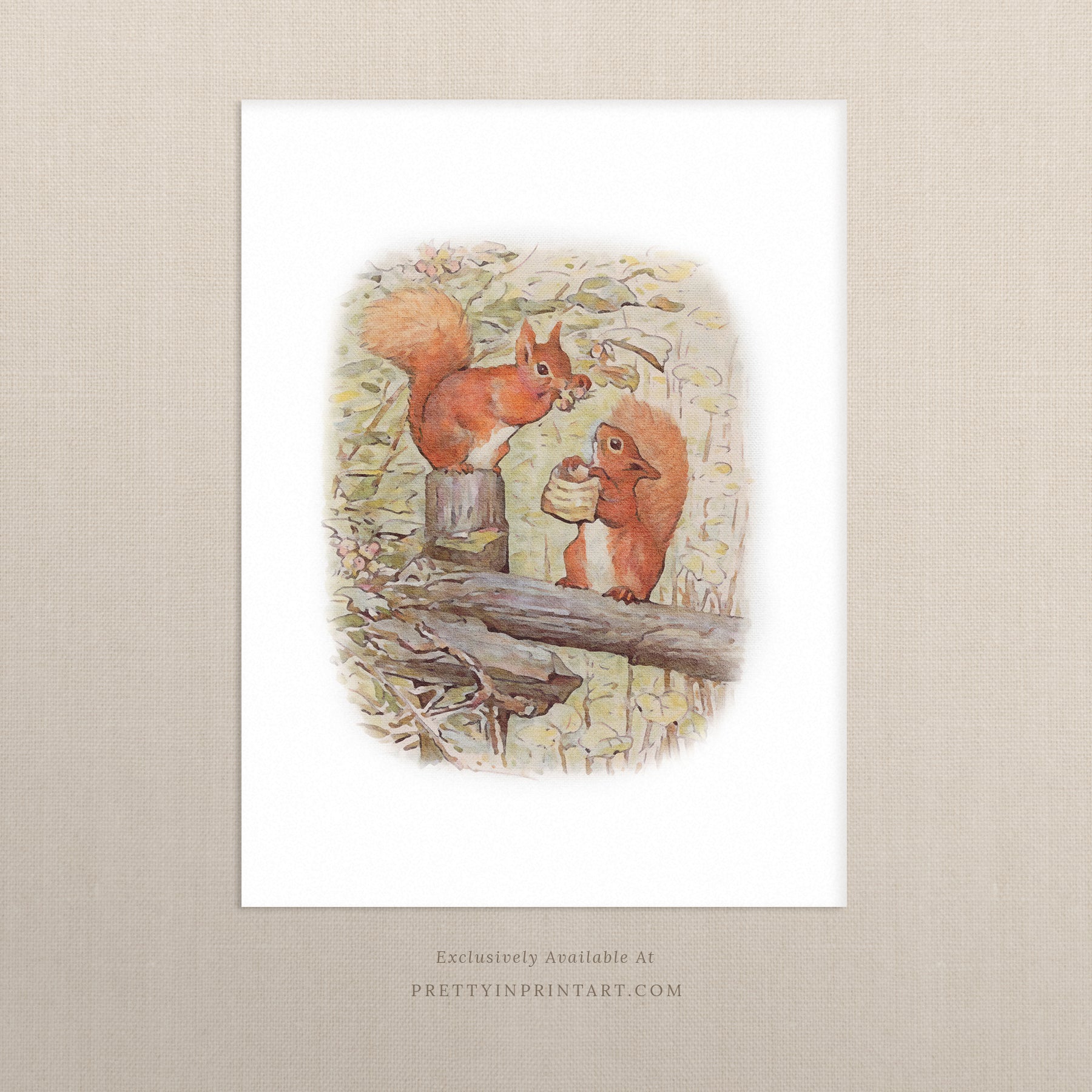 Beatrix Potter Nursery Art, Squirrel Nutkin |  Unframed