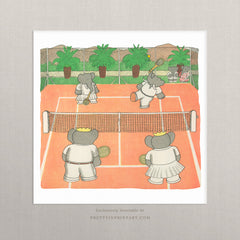 Babar the Elephant Nursery Art Print – Tennis Scene, Vintage Storybook Wall Art, Unframed