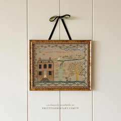 Vintage Embroidery Sampler Nursery Art Print – Printed Reproduction, Framed in Antique Gold Frame (001, 0160)