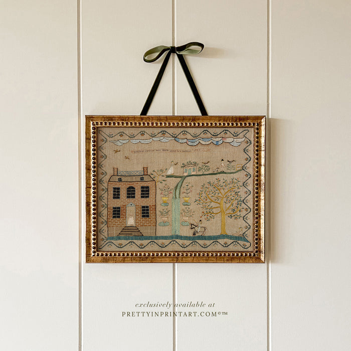 Embroidery Sampler Print, Antique Gold Frame