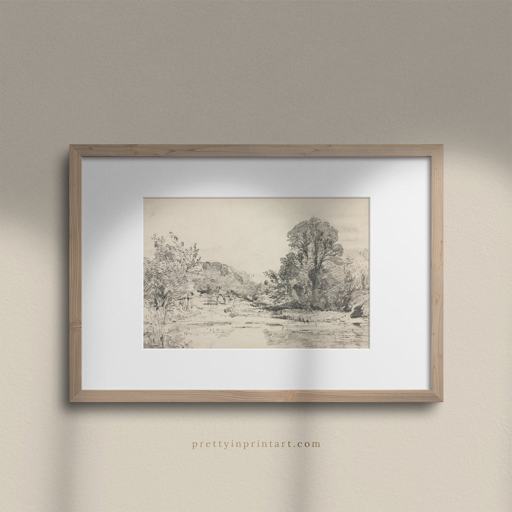 Pencil Sketch, Landscape 00729 |  Framed & Mounted Print