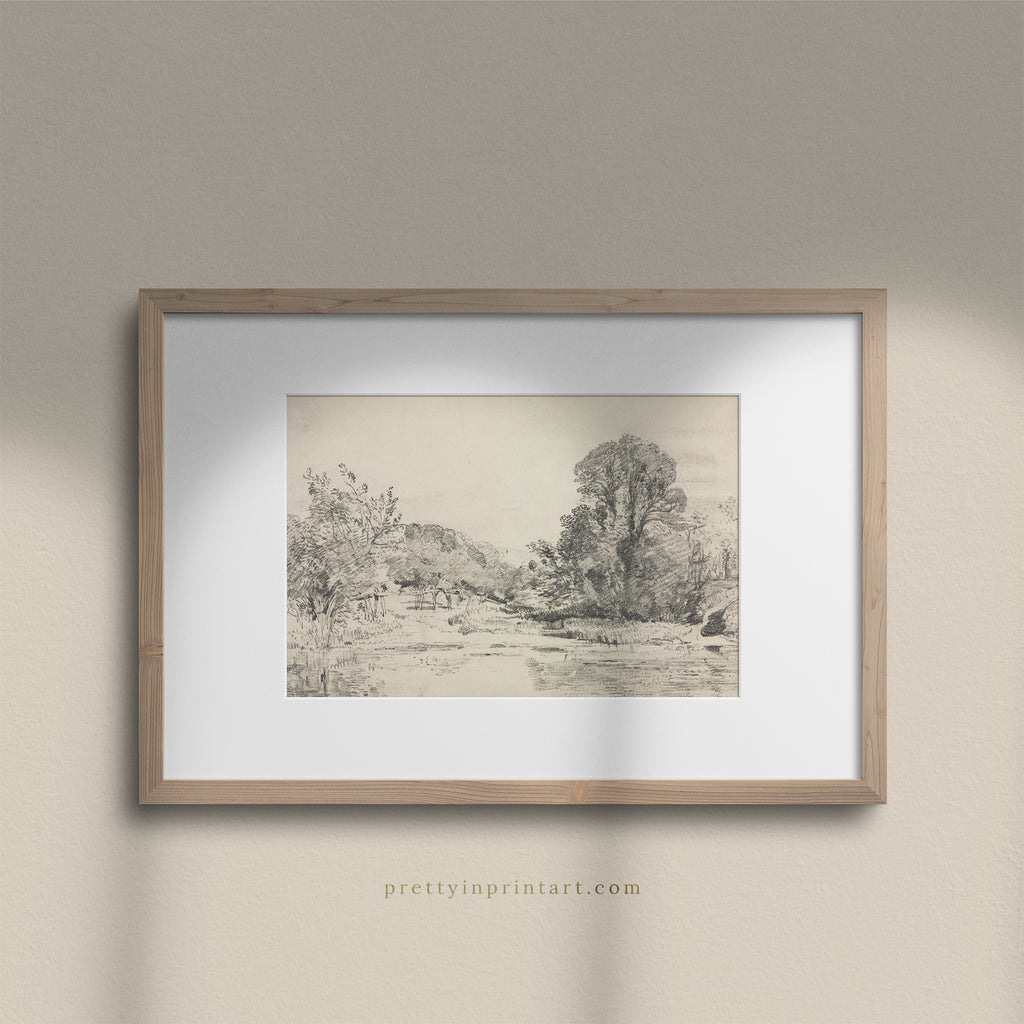 Pencil Sketch, Landscape 00729 |  Framed & Mounted Print