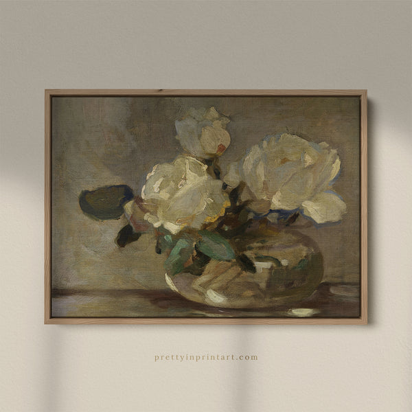 White Flowers in Vase, 00846 |  Framed Canvas