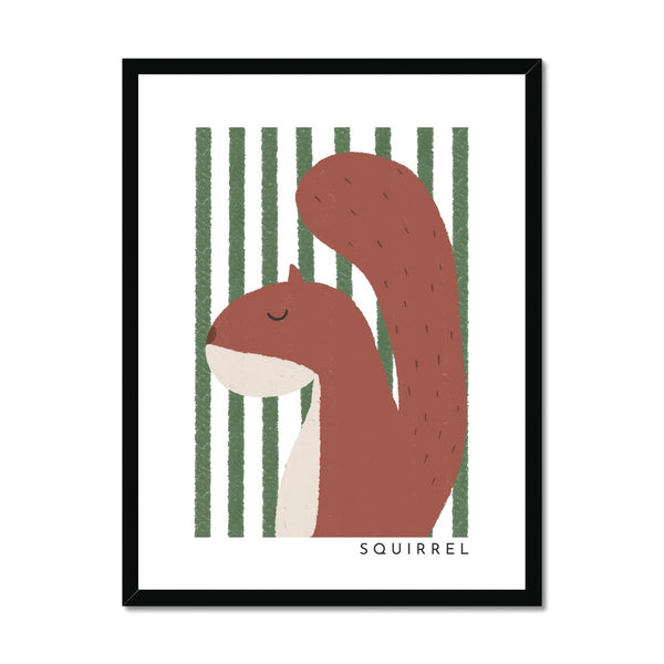 Squirrel Print - Green Stripes |  Framed Print