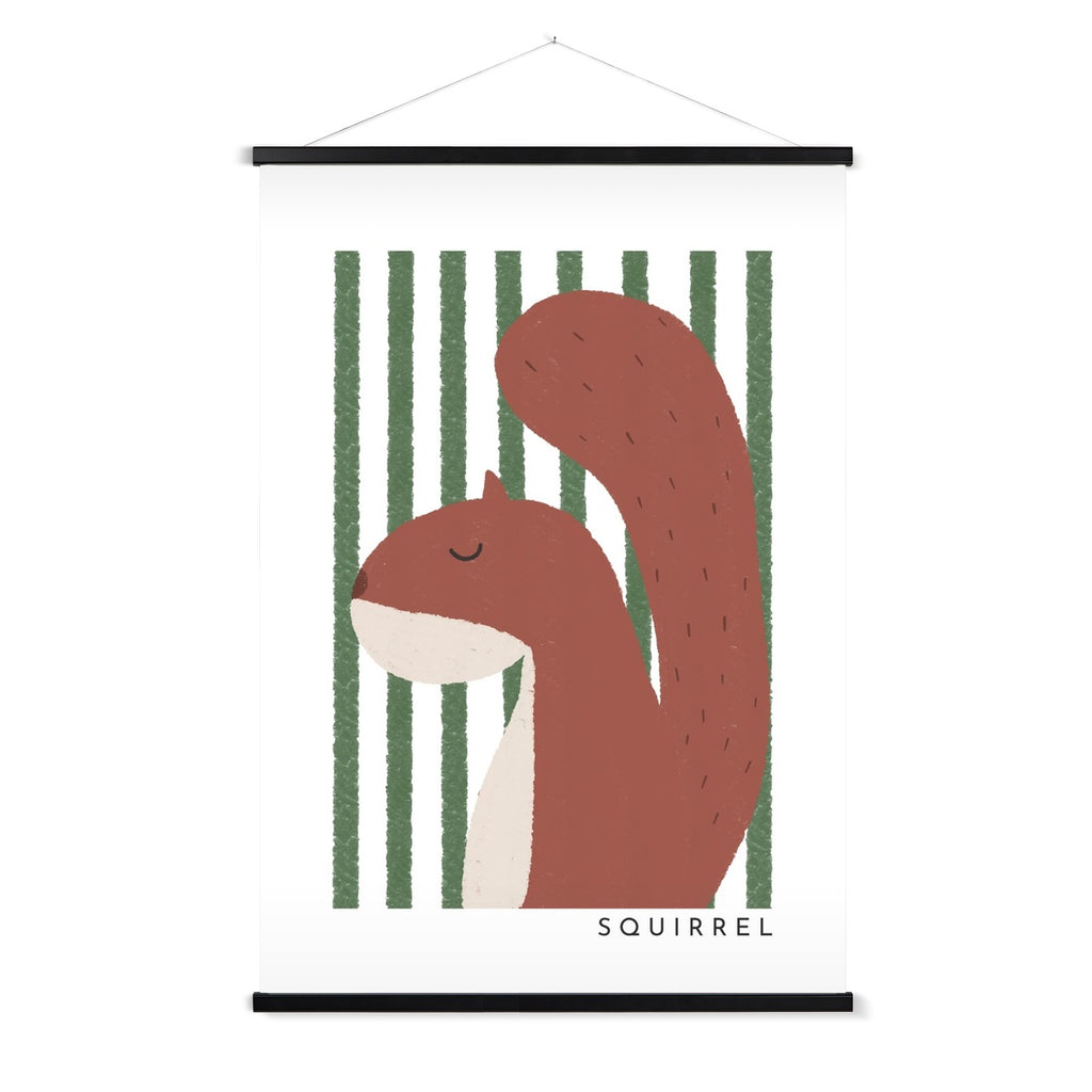 Squirrel Print - Green Stripes |  Fine Art Print with Hanger