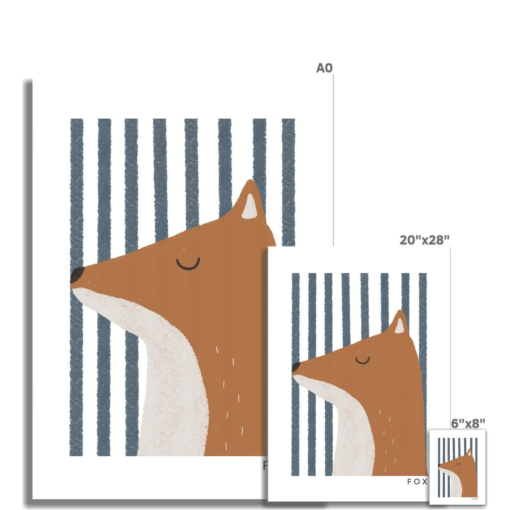 Fox Print - Blue Stripes |  Unframed