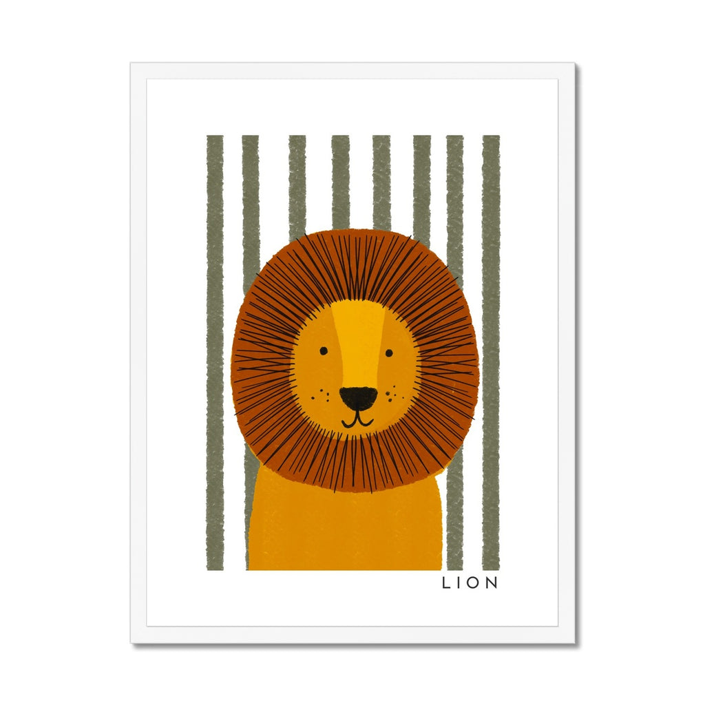 Lion Print - Green Stripes |  Framed Print