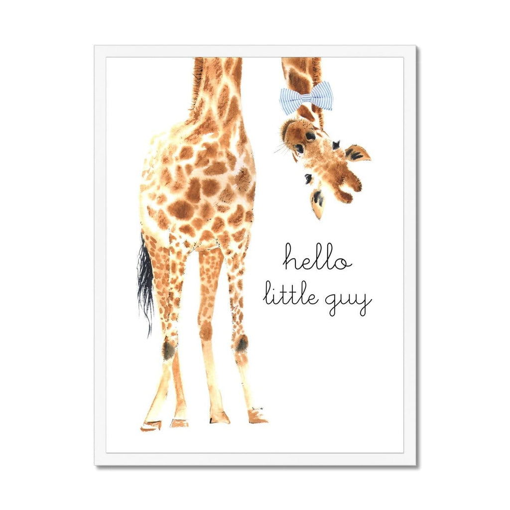 Hello Little Guy Giraffe - Blue Bow Tie |  Framed Print