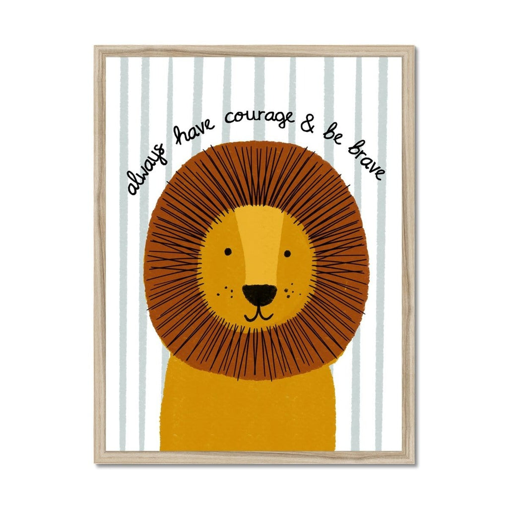 Lion - Courage & Brave Quote (striped) |  Framed Print