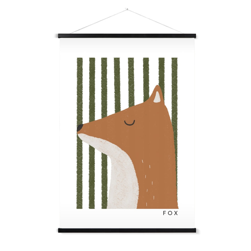 Fox Print - Green Stripes |  Fine Art Print with Hanger