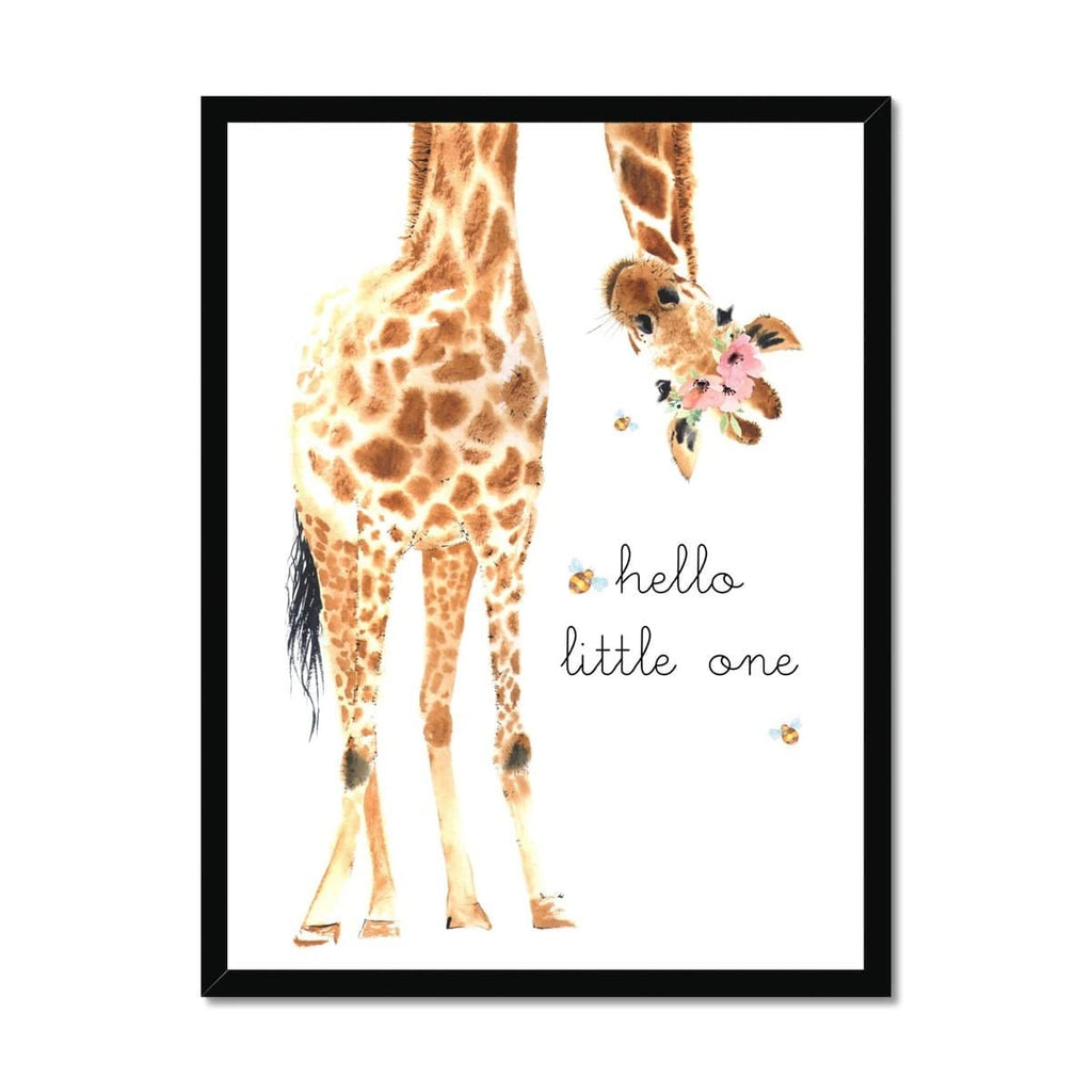 Hello Little One Giraffe - Flowers & Bees |  Framed Print