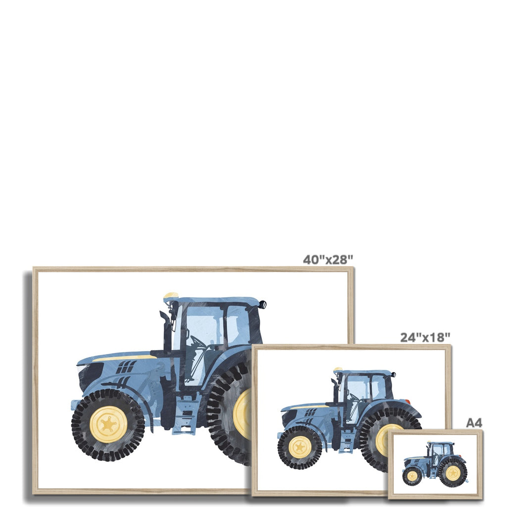 Tractor Kids Art | Blue |  Framed Print