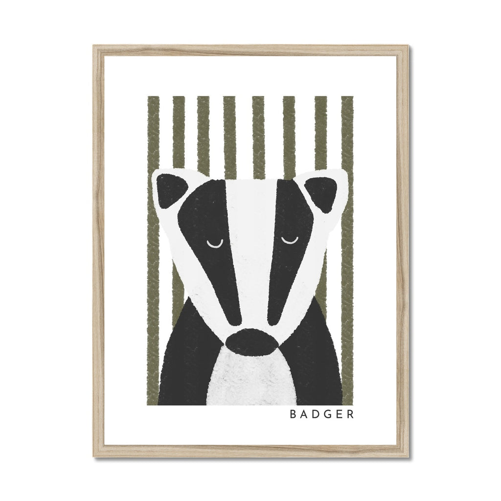 Badger Print - Green Stripes |  Framed Print