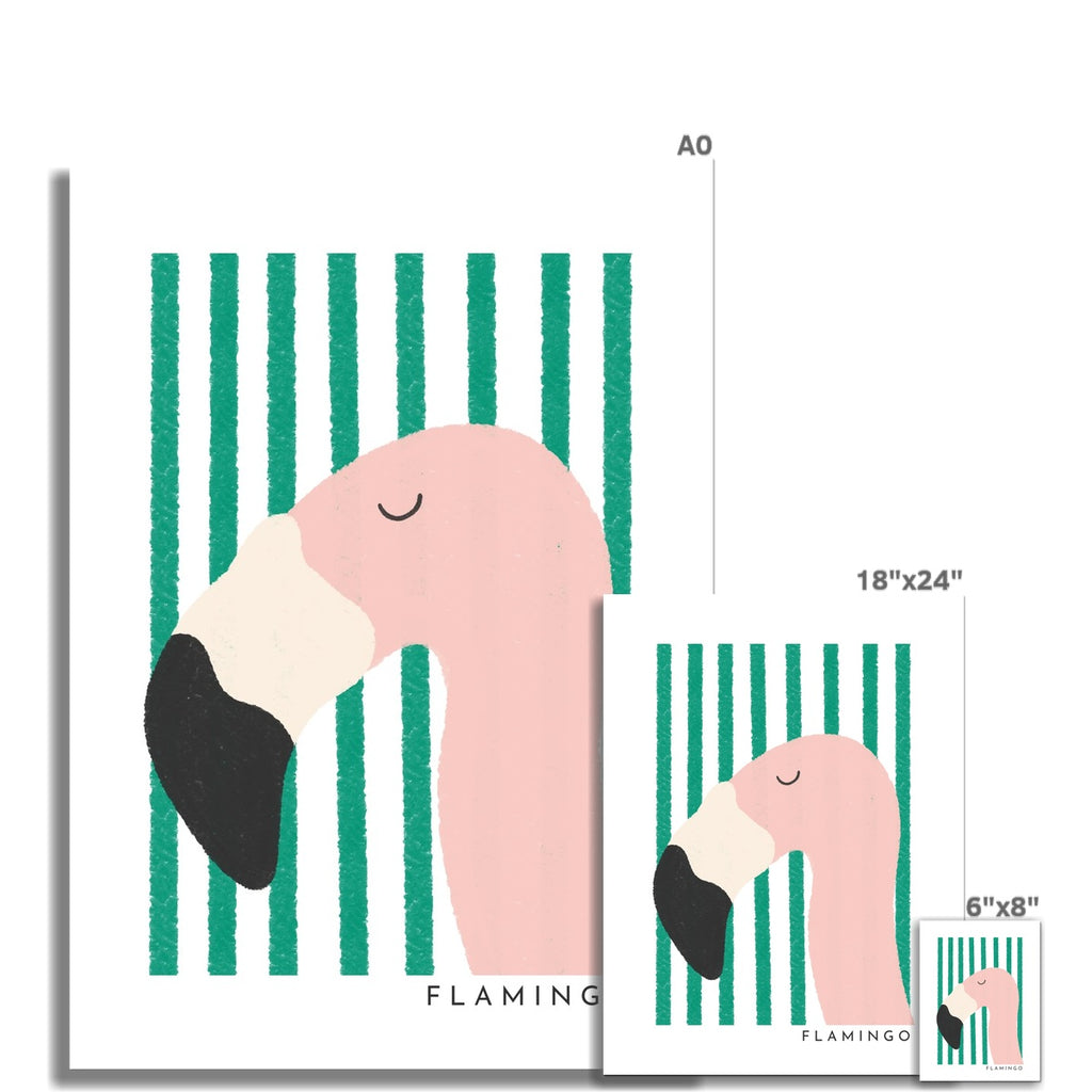 Flamingo Print - Green Stripes |  Unframed