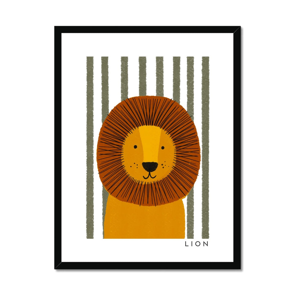 Lion Print - Green Stripes |  Framed Print