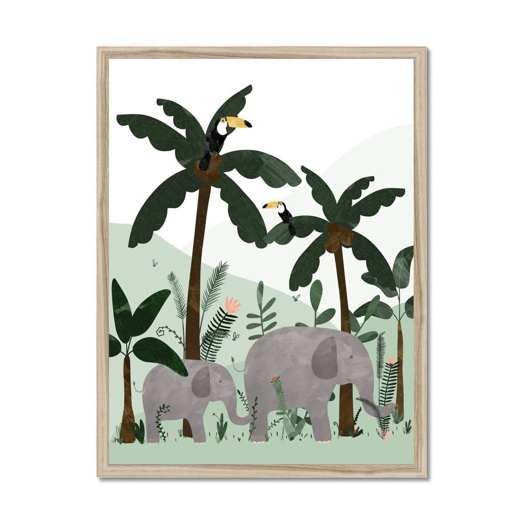 Green - Elephants in the Jungle Print |  Framed Print
