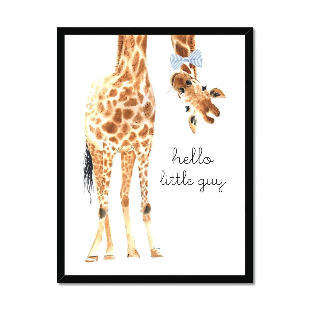Hello Little Guy Giraffe - Blue Bow Tie |  Framed Print