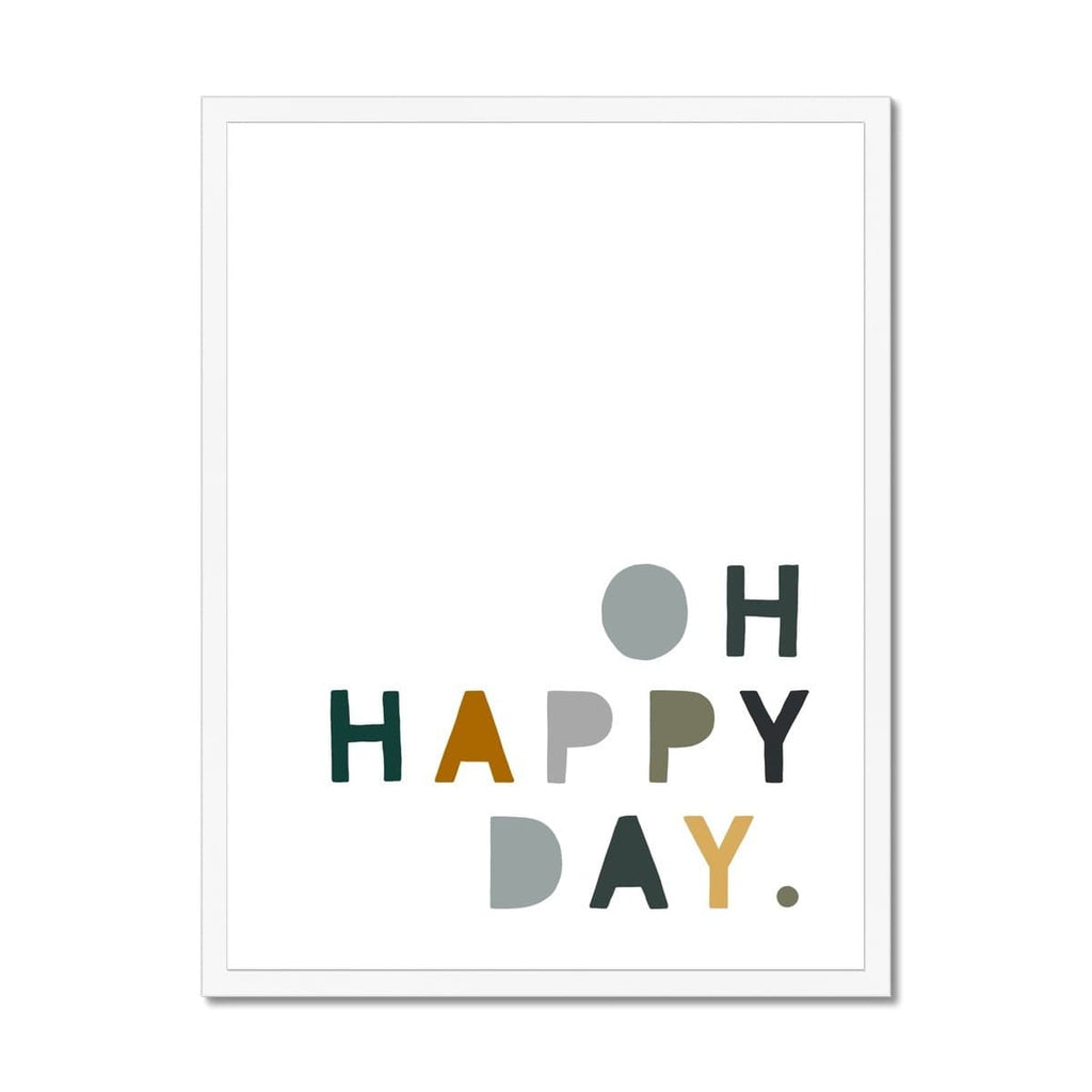 Oh Happy Day - Green, Mustard & Grey |  Framed Print