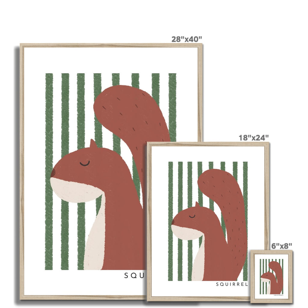 Squirrel Print - Green Stripes |  Framed Print