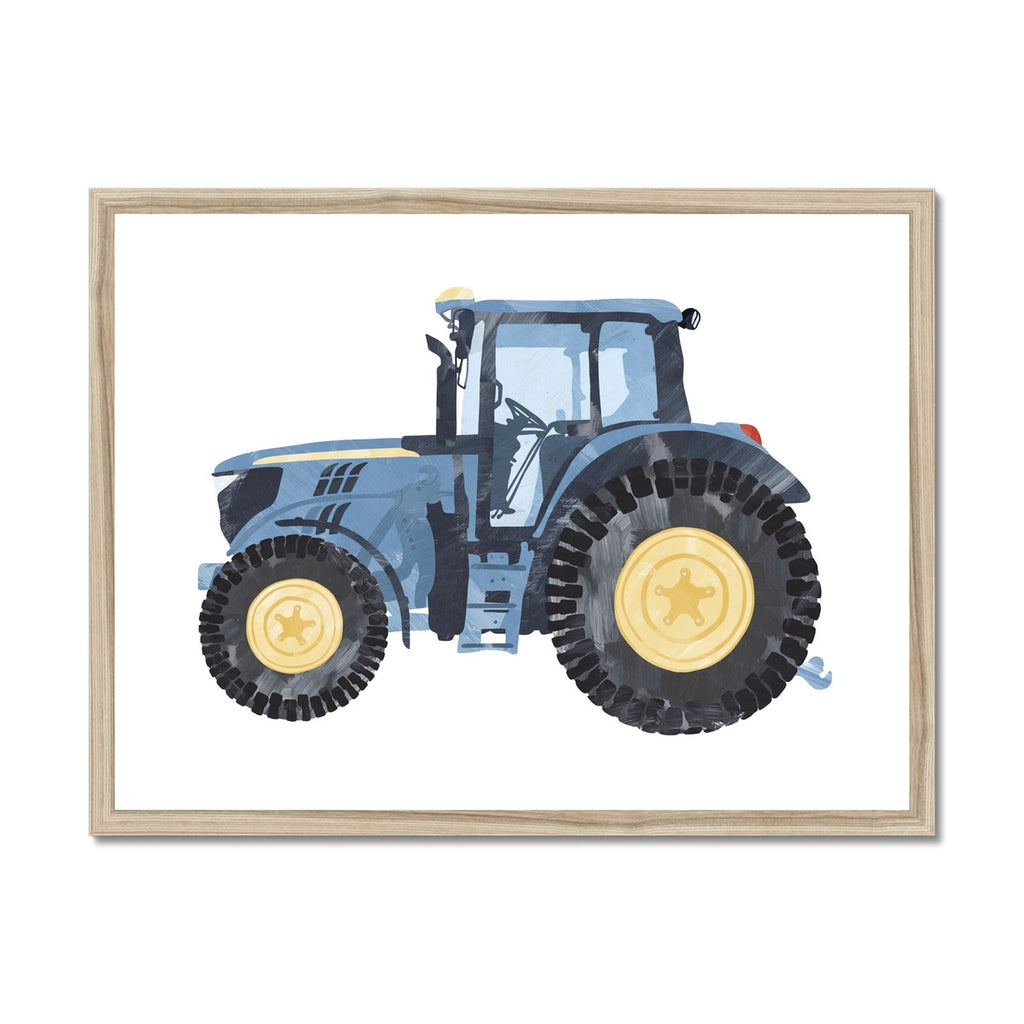 Tractor Kids Art | Blue |  Framed Print