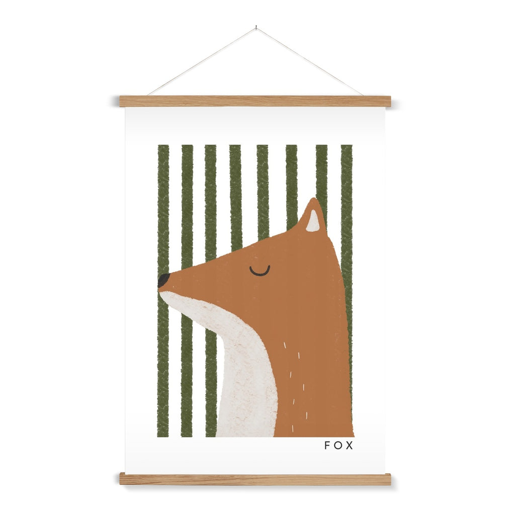 Fox Print - Green Stripes |  Fine Art Print with Hanger