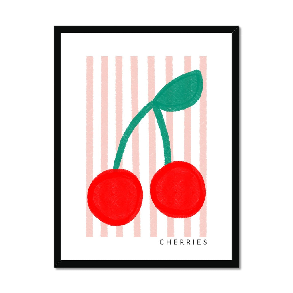 Cherries Print - Pink Stripes |  Framed Print