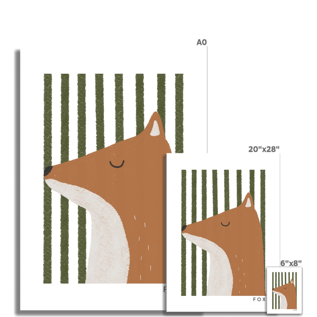 Fox Print - Green Stripes |  Unframed