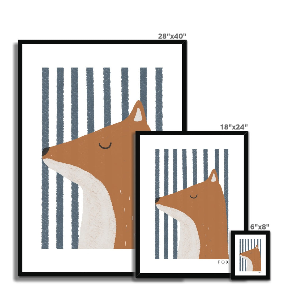 Fox Print - Blue Stripes |  Framed Print