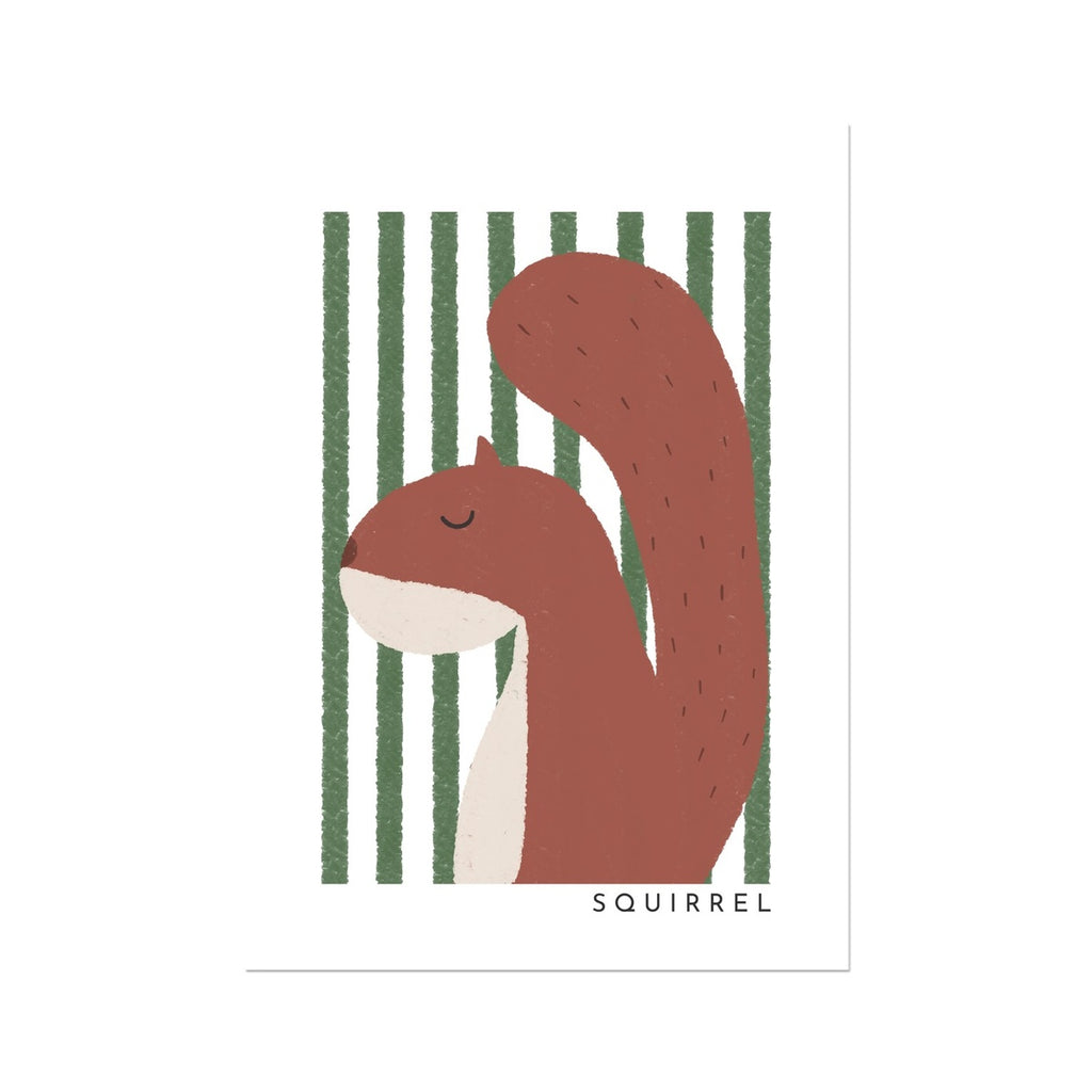 Squirrel Print - Green Stripes |  Unframed