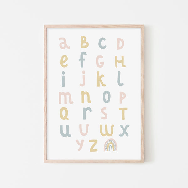 Alphabet Chart - Pink, Yellow & Blue |  Framed Print