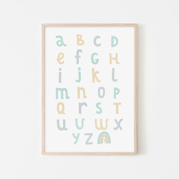 Alphabet Chart - Mint, Blue & Yellow |  Framed Print