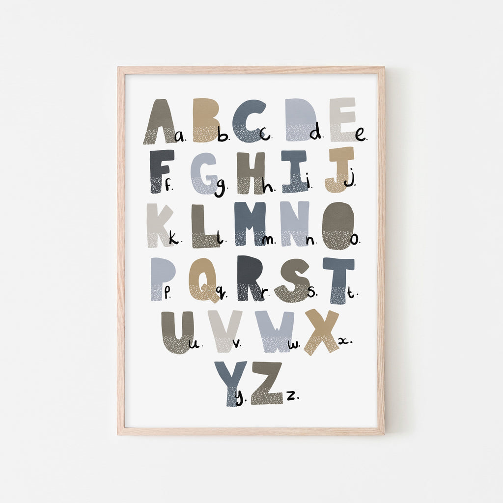 Alphabet Chart - Blue & Brown |  Framed Print
