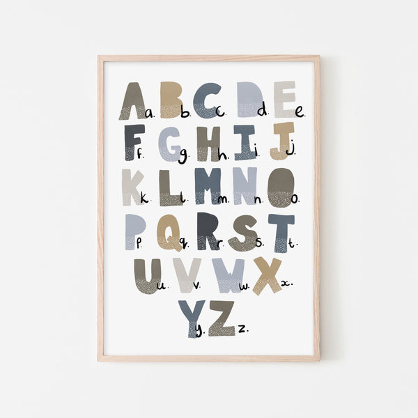 Alphabet Chart - Blue & Brown |  Framed Print