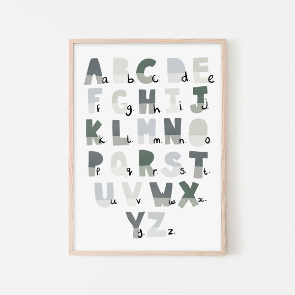 Alphabet Chart - Blue & Green |  Framed Print