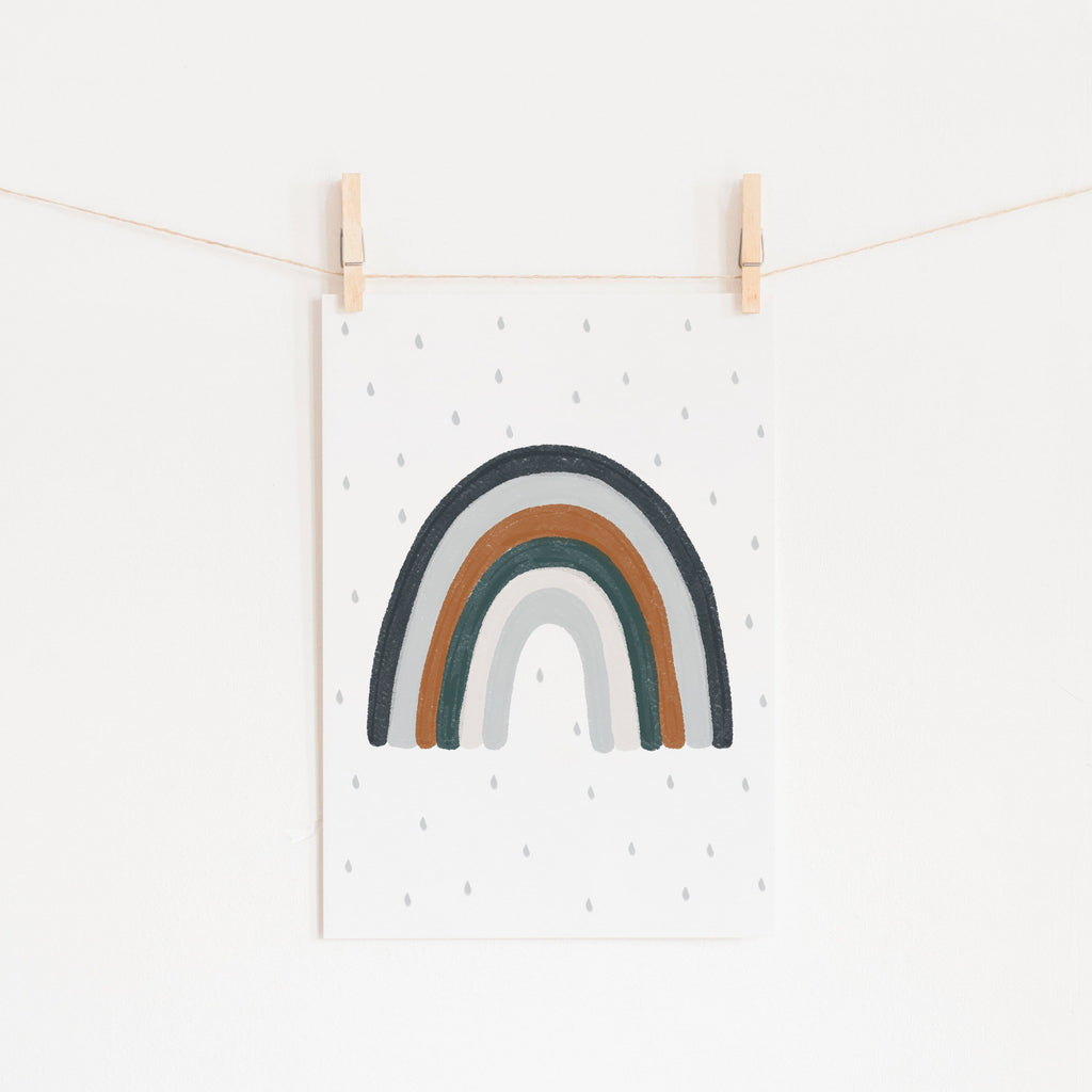 Rainbow Wall Art - Navy Blue, Green, Brown |  Unframed