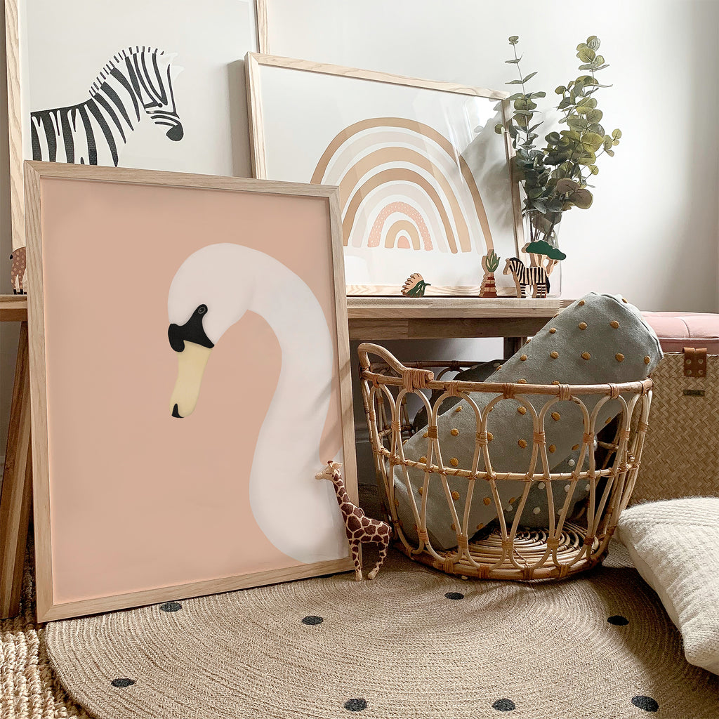 Swan Wall Art Print - Pink |  Unframed