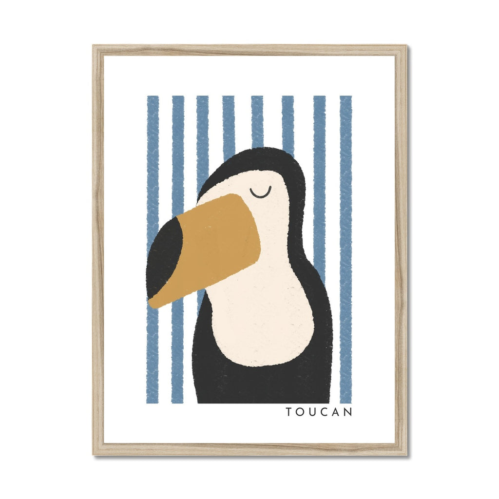 Toucan Print - Blue Stripes |  Framed Print