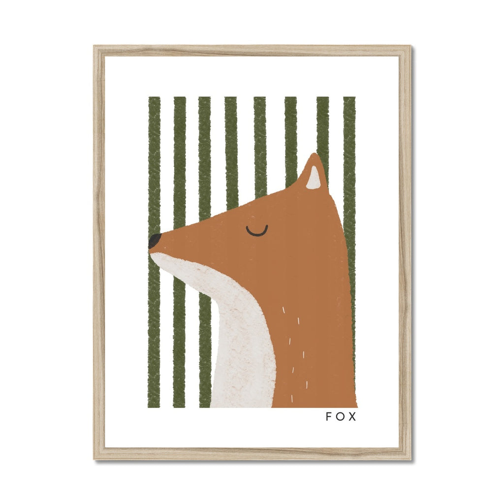 Fox Print - Green Stripes |  Framed Print