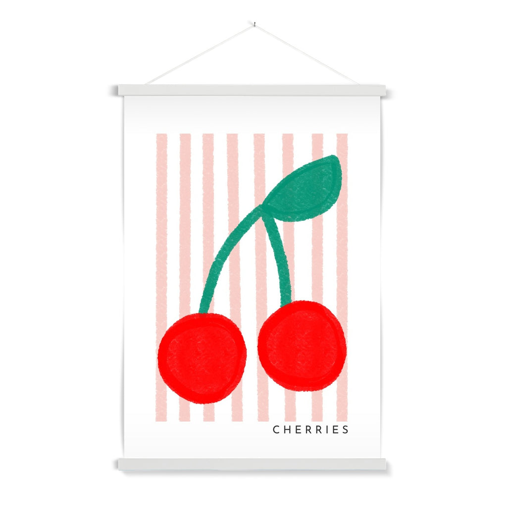 Cherries Print - Pink Stripes |  Fine Art Print with Hanger